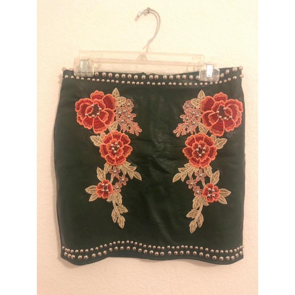 Green leather skirt